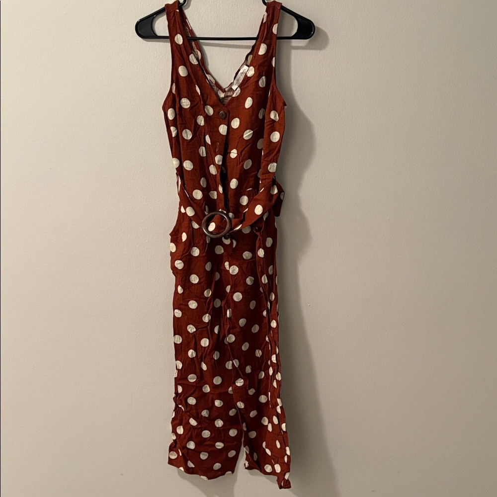 Elegant Polka Dot Midi Dress - Brown and Cream